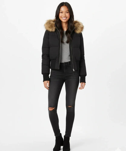 Jaslyn Faux Fur Hooded Puffer Jacket - Black