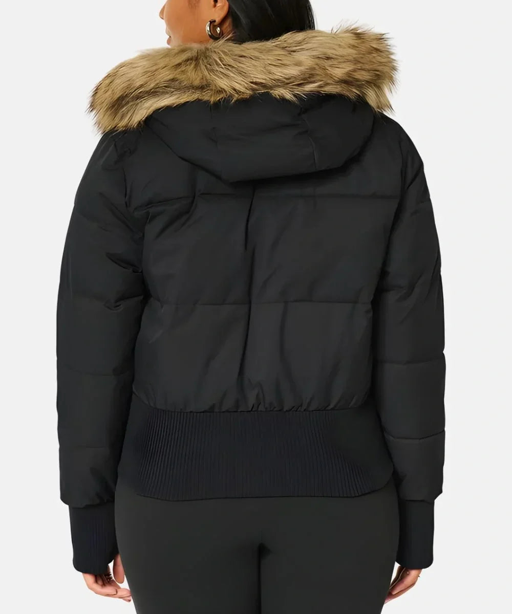 Jaslyn Faux Fur Hooded Puffer Jacket - Black