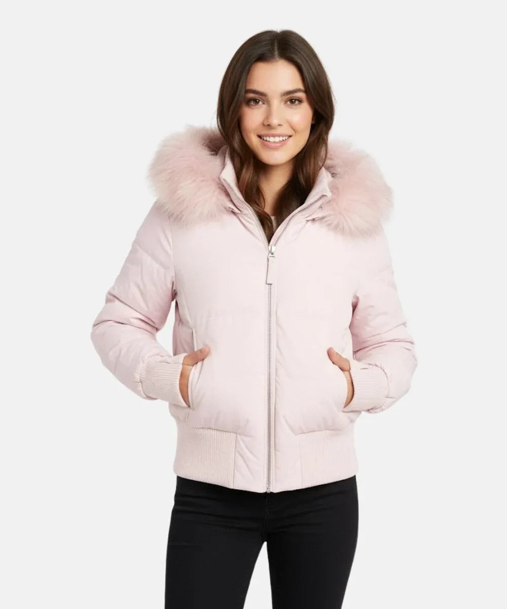 Jaslyn Faux Fur Hooded Puffer Jacket - Pink