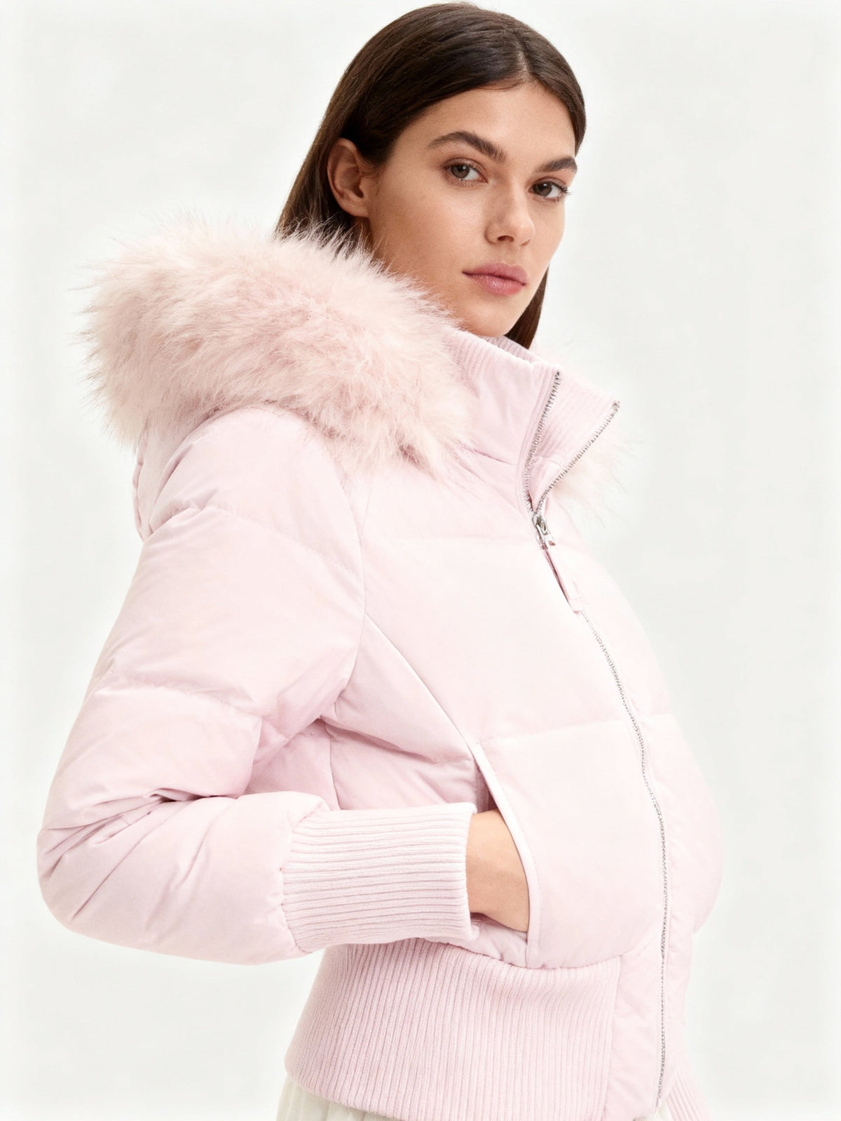 Jaslyn Faux Fur Hooded Puffer Jacket - Pink