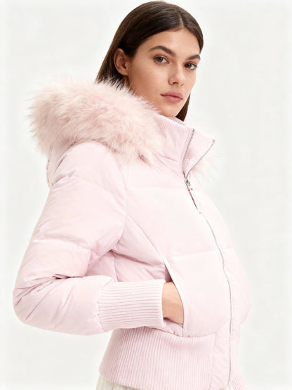 Jaslyn Faux Fur Hooded Puffer Jacket - Pink