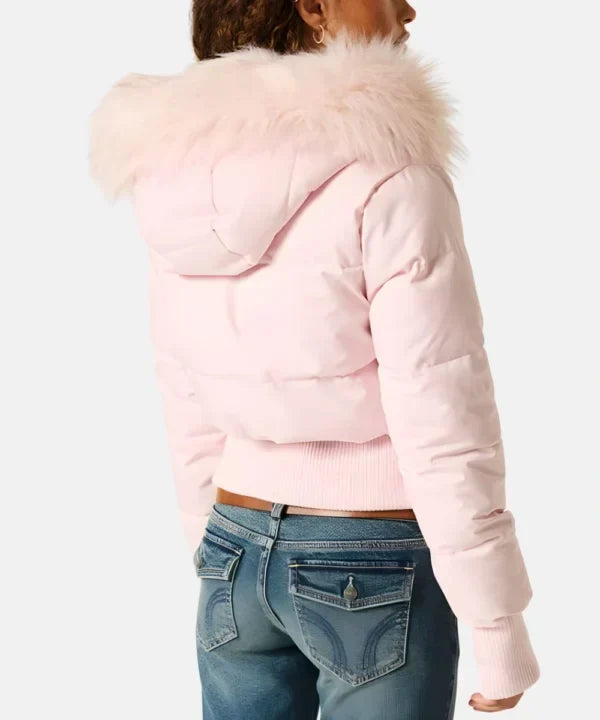 Jaslyn Faux Fur Hooded Puffer Jacket - Pink