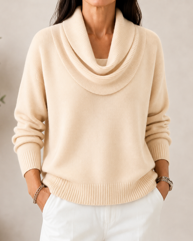 Jaycee Draped Cowl Neck Sweater - Cream