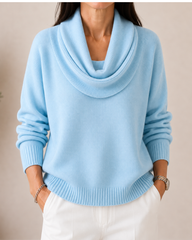 Jaycee Draped Cowl Neck Sweater - Light Blue