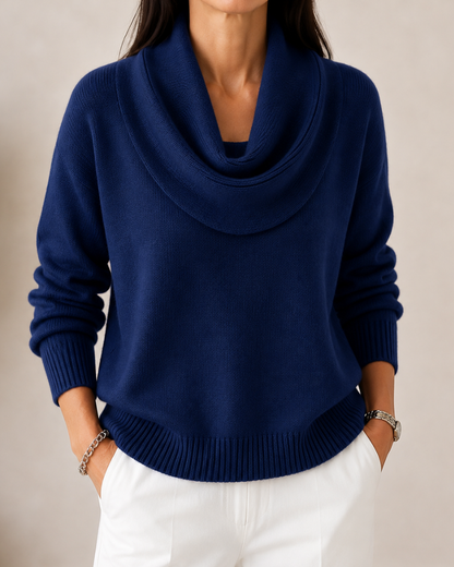 Jaycee Draped Cowl Neck Sweater - Navy Blue