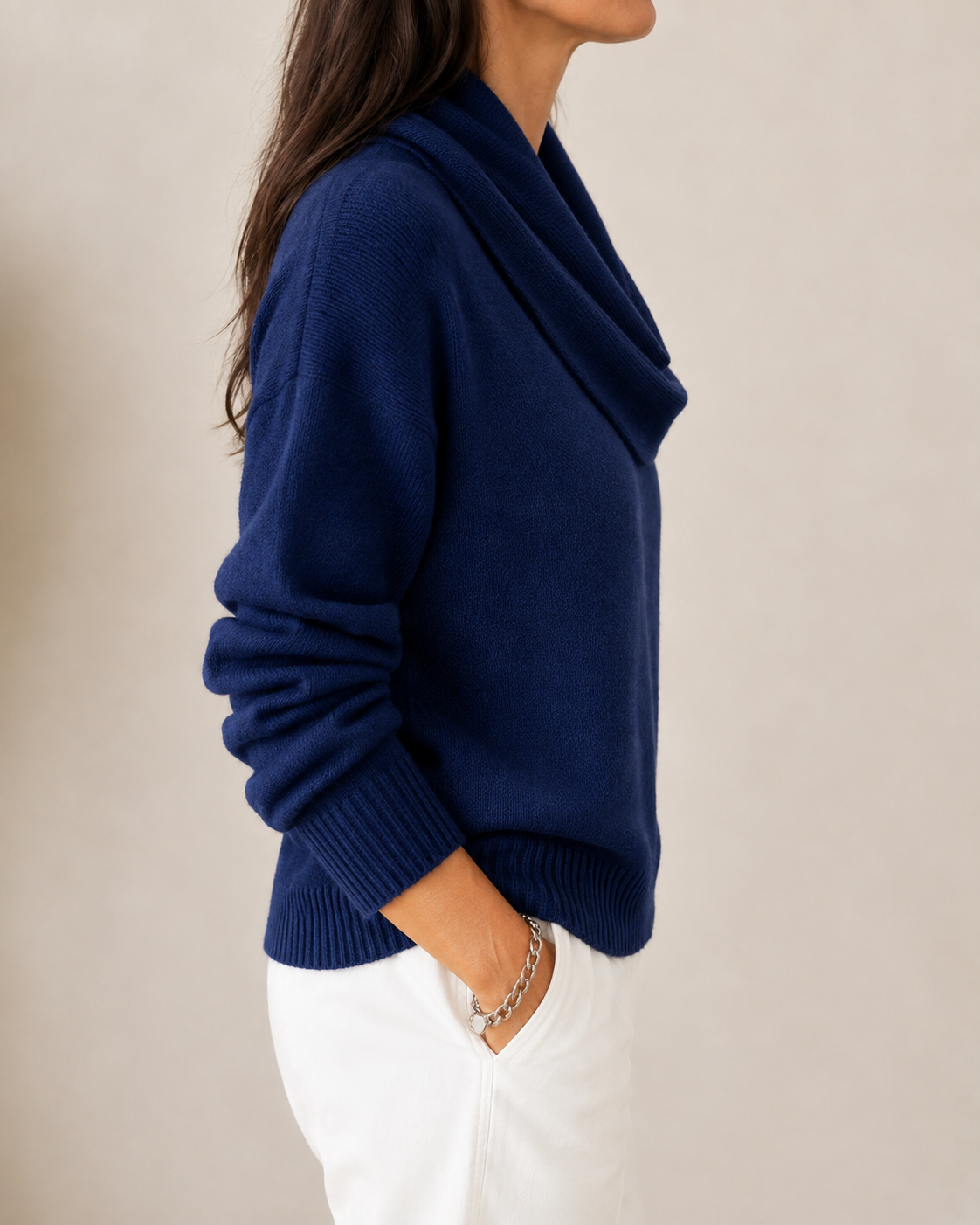 Jaycee Draped Cowl Neck Sweater - Navy Blue