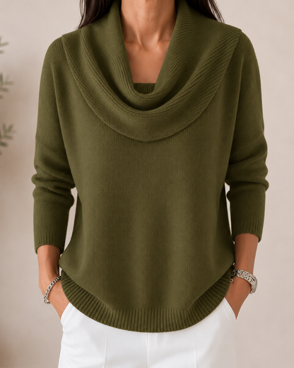 Jaycee Draped Cowl Neck Sweater - Olive Green