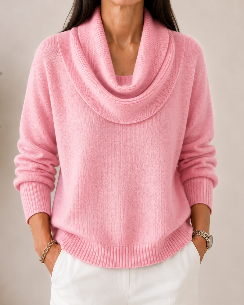 Jaycee Draped Cowl Neck Sweater - Pink