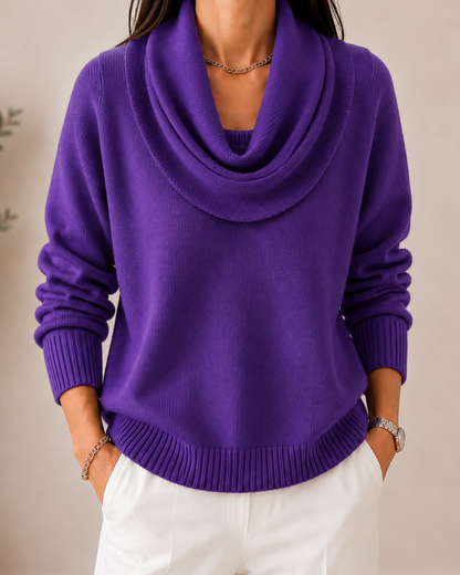 Jaycee Draped Cowl Neck Sweater - Purple