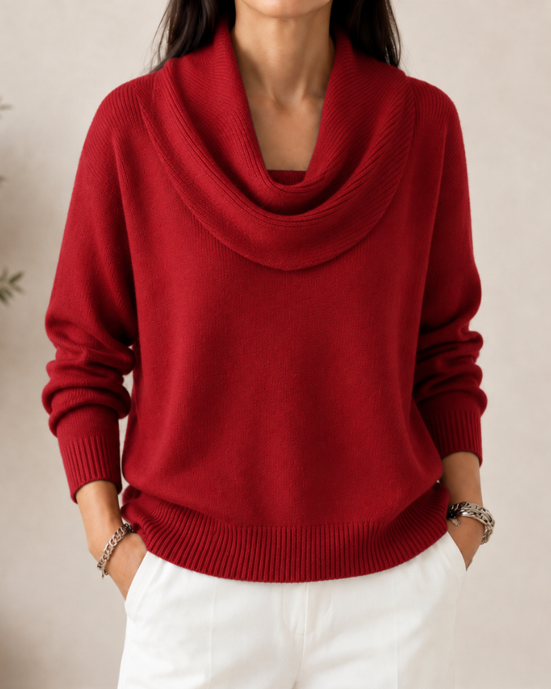Jaycee Draped Cowl Neck Sweater - Red