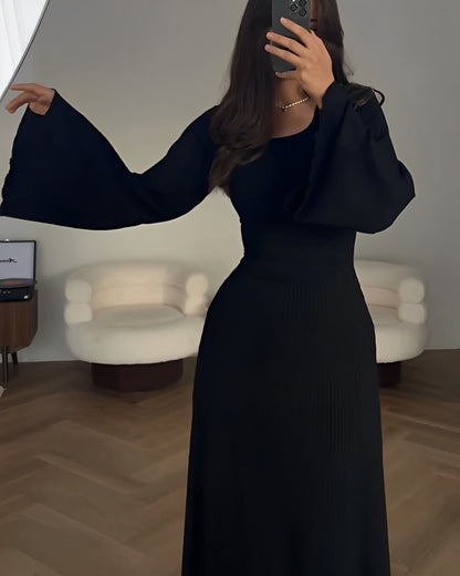 Jayne Bell Sleeve Knit Maxi Dress - Black