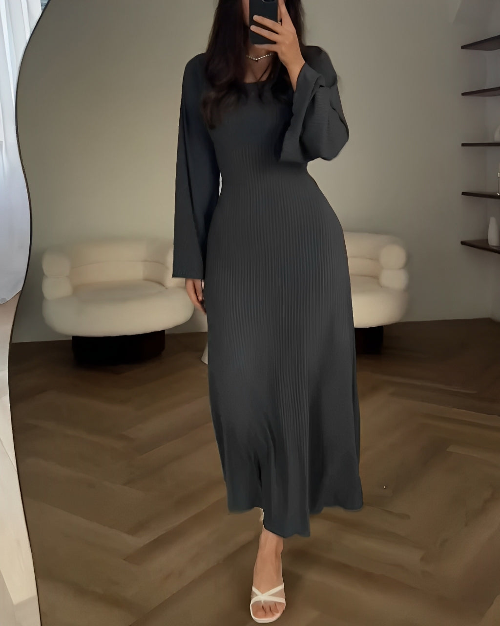 Jayne Bell Sleeve Knit Maxi Dress - Charcoal Gray