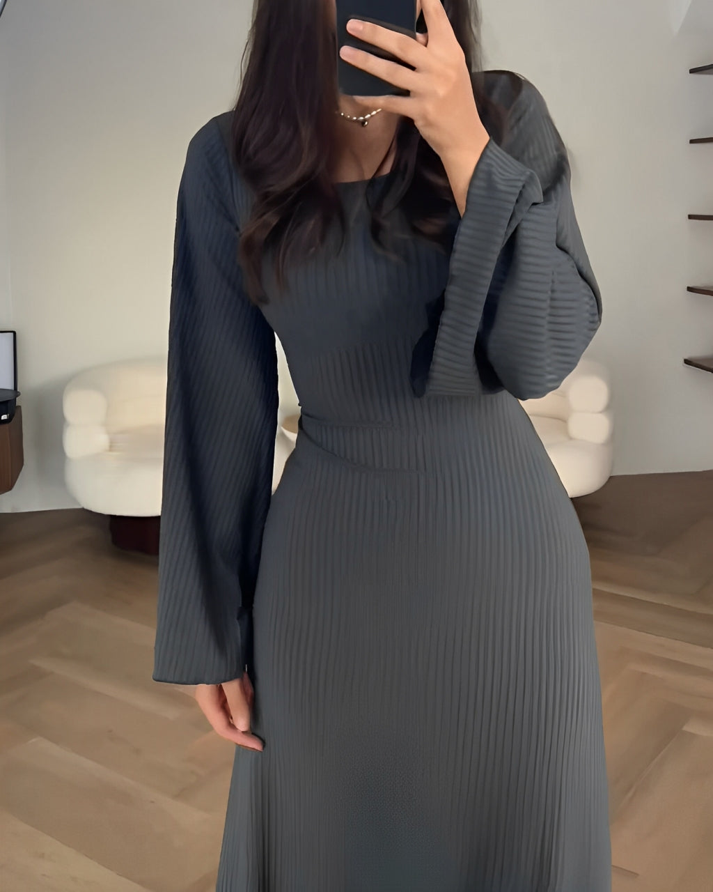 Jayne Bell Sleeve Knit Maxi Dress - Charcoal Gray