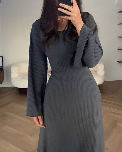 Jayne Bell Sleeve Knit Maxi Dress - Charcoal Gray