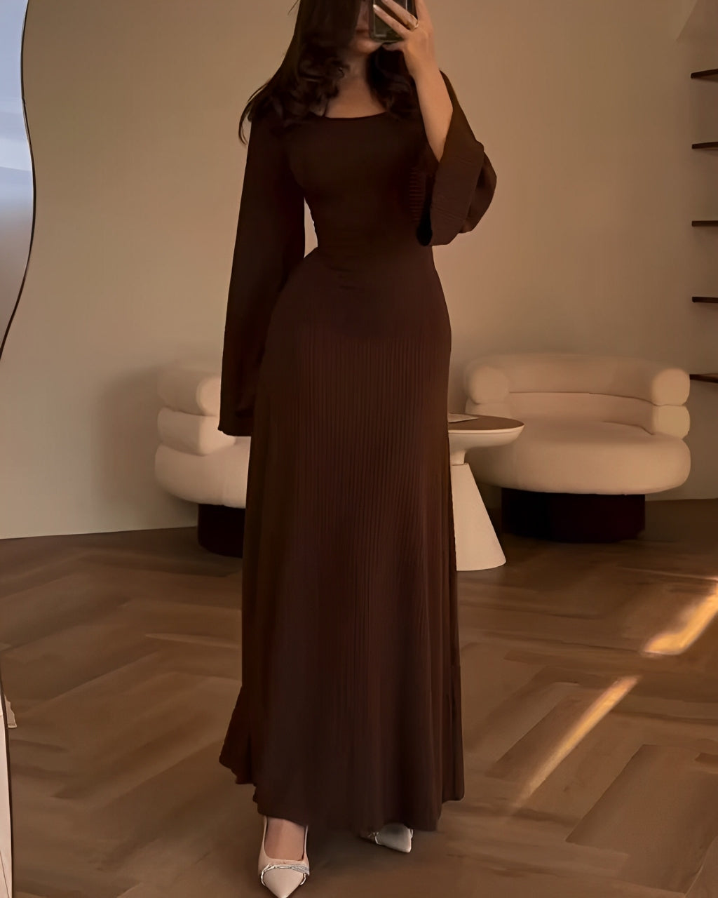 Jayne Bell Sleeve Knit Maxi Dress - Chocolate Brown