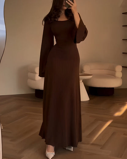 Jayne Bell Sleeve Knit Maxi Dress - Chocolate Brown