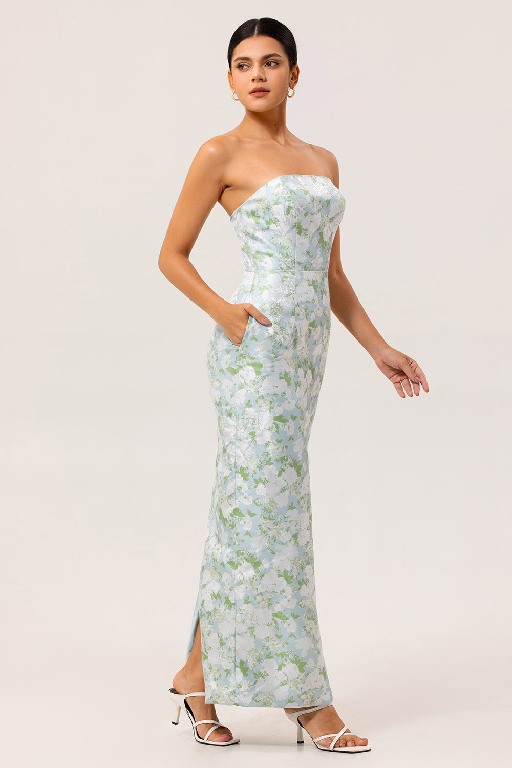 Jessalyn Floral Strapless Gown - Ivory Floral