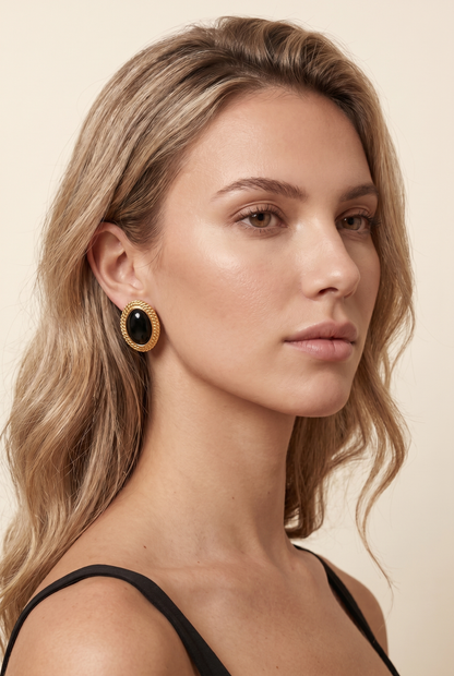Jessamy Textured Oval Stud Earrings - Black