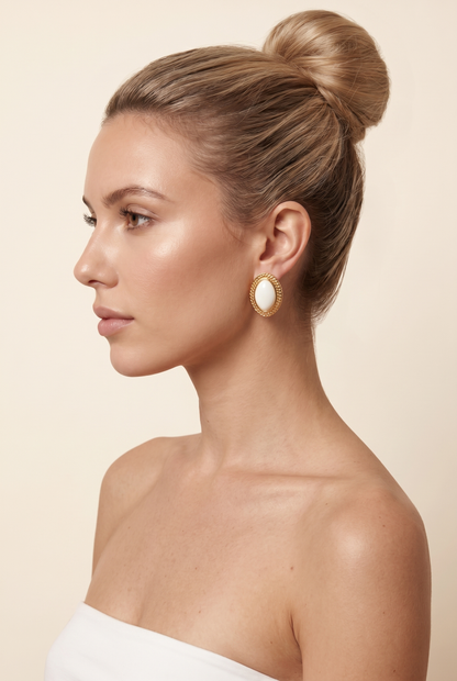 Jessamy Textured Oval Stud Earrings - Ivory