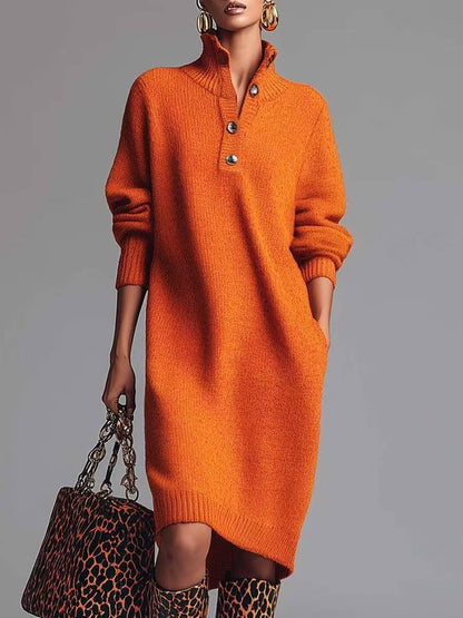 Jezelle Button-Up Knit Midi Dress - Orange