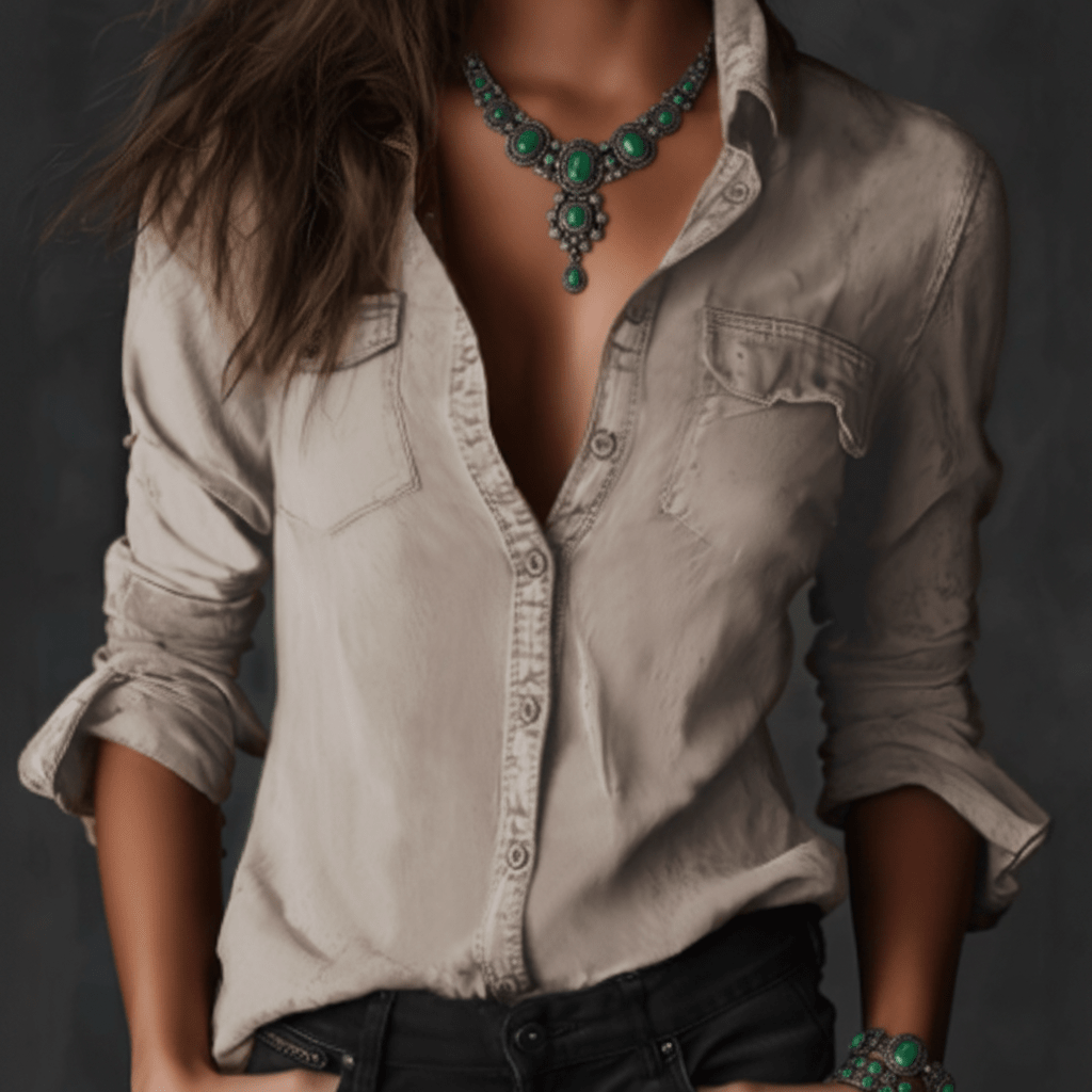 Jinny Vintage Button Up Shirt - Stone Beige