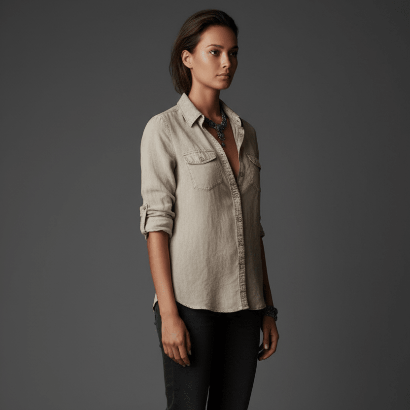 Jinny Vintage Button Up Shirt - Stone Beige