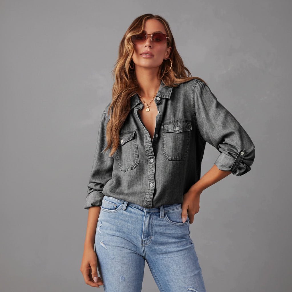 Jinny Vintage Button Up Shirt - Washed Gray