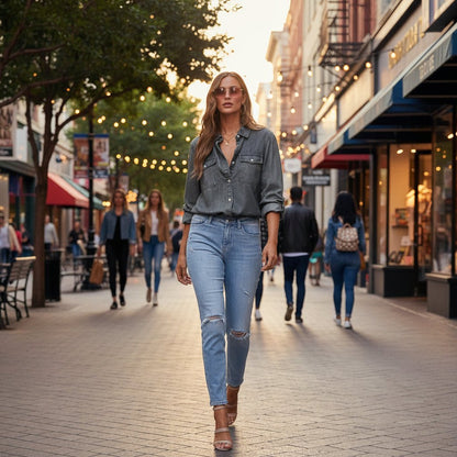 Jinny Vintage Button Up Shirt - Washed Gray
