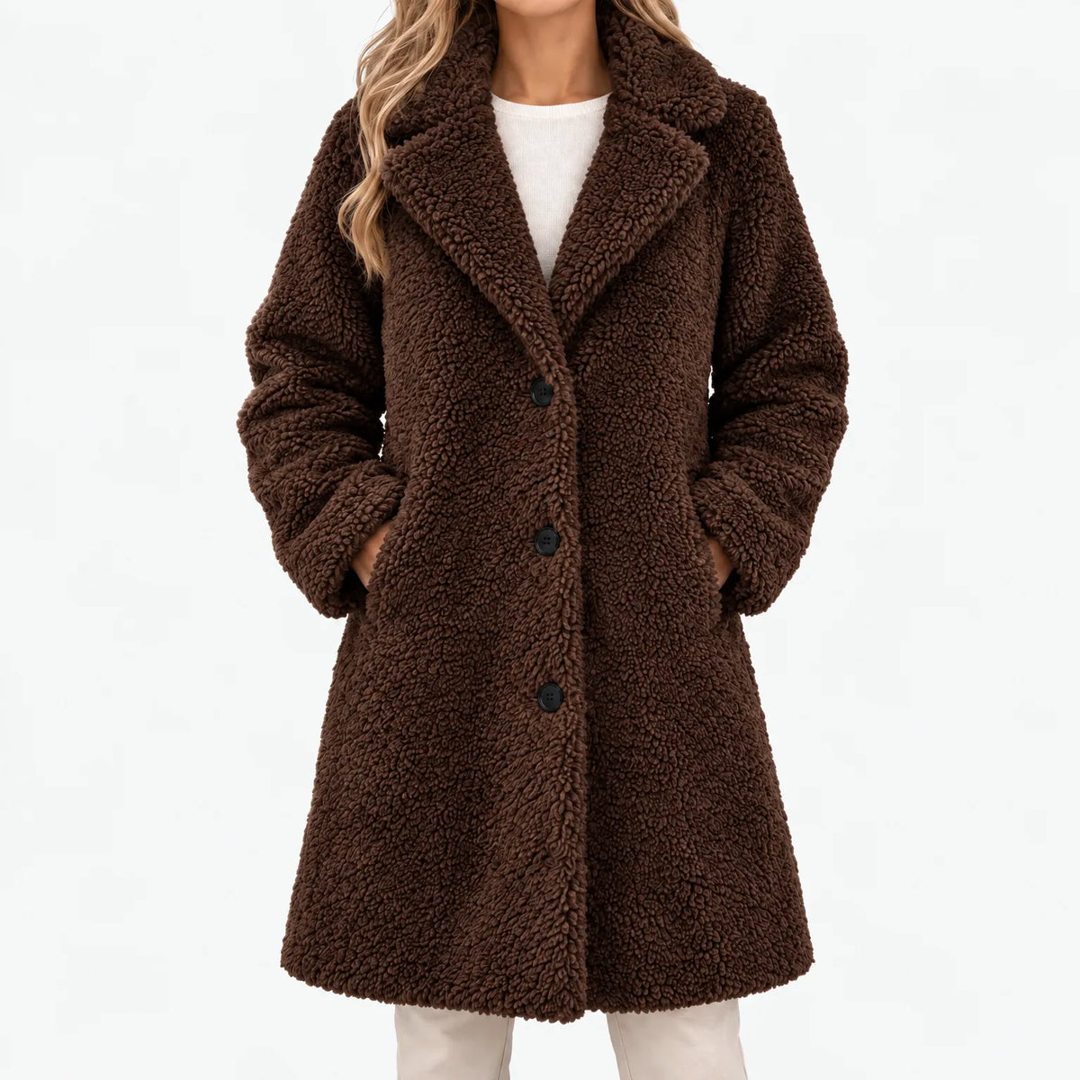 Joely Long Teddy Coat - Chocolate Brown