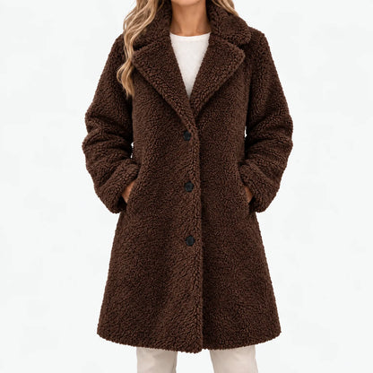 Joely Long Teddy Coat - Chocolate Brown