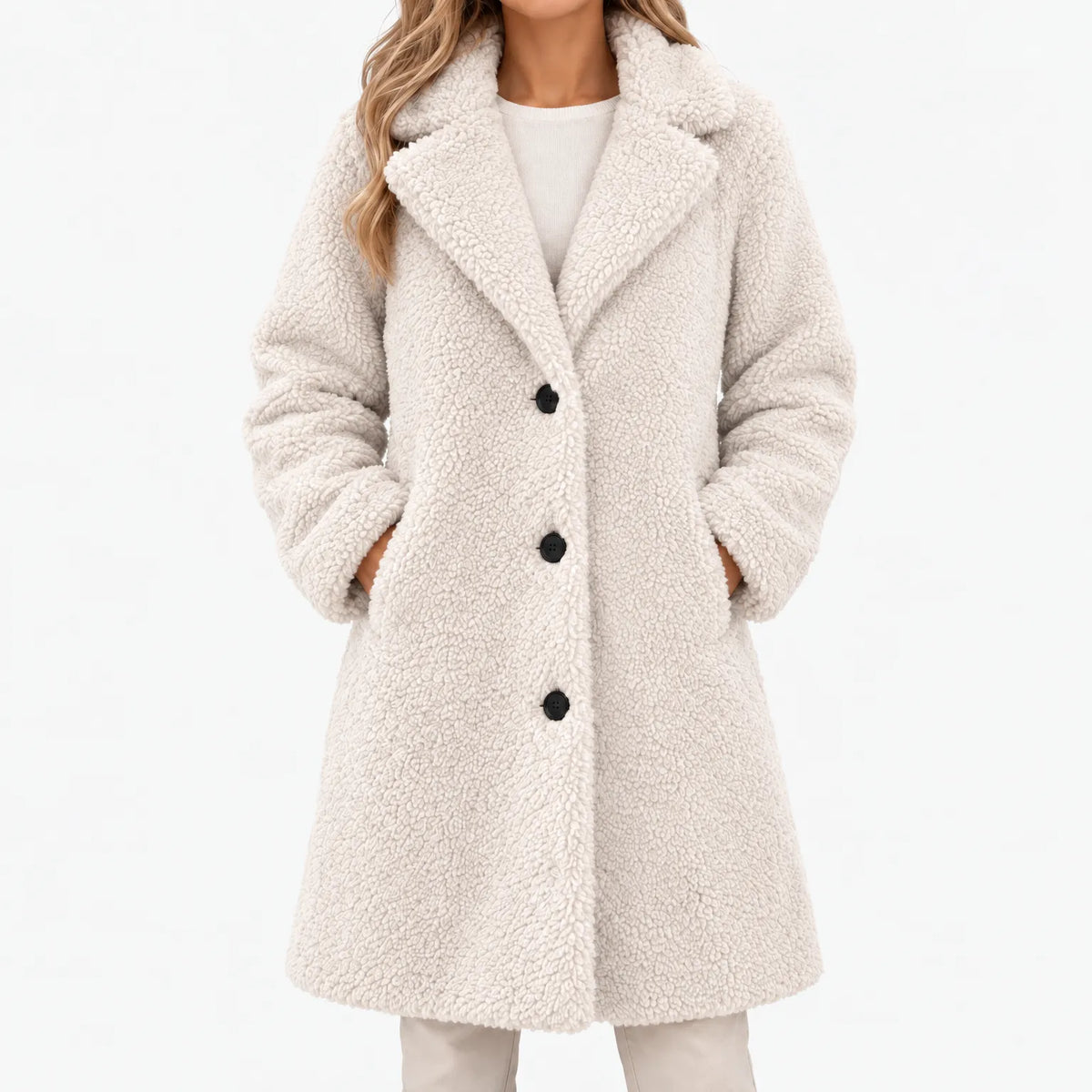 Joely Long Teddy Coat - Ivory