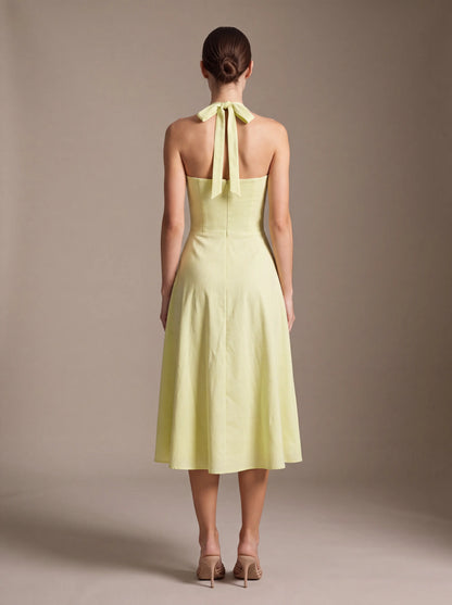 Jolanda Square Neck Halter Midi Dress - Lime Green