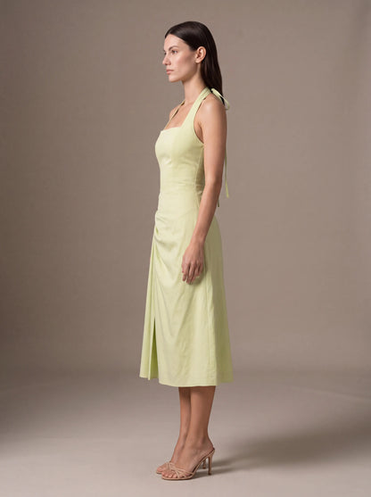 Jolanda Square Neck Halter Midi Dress - Lime Green