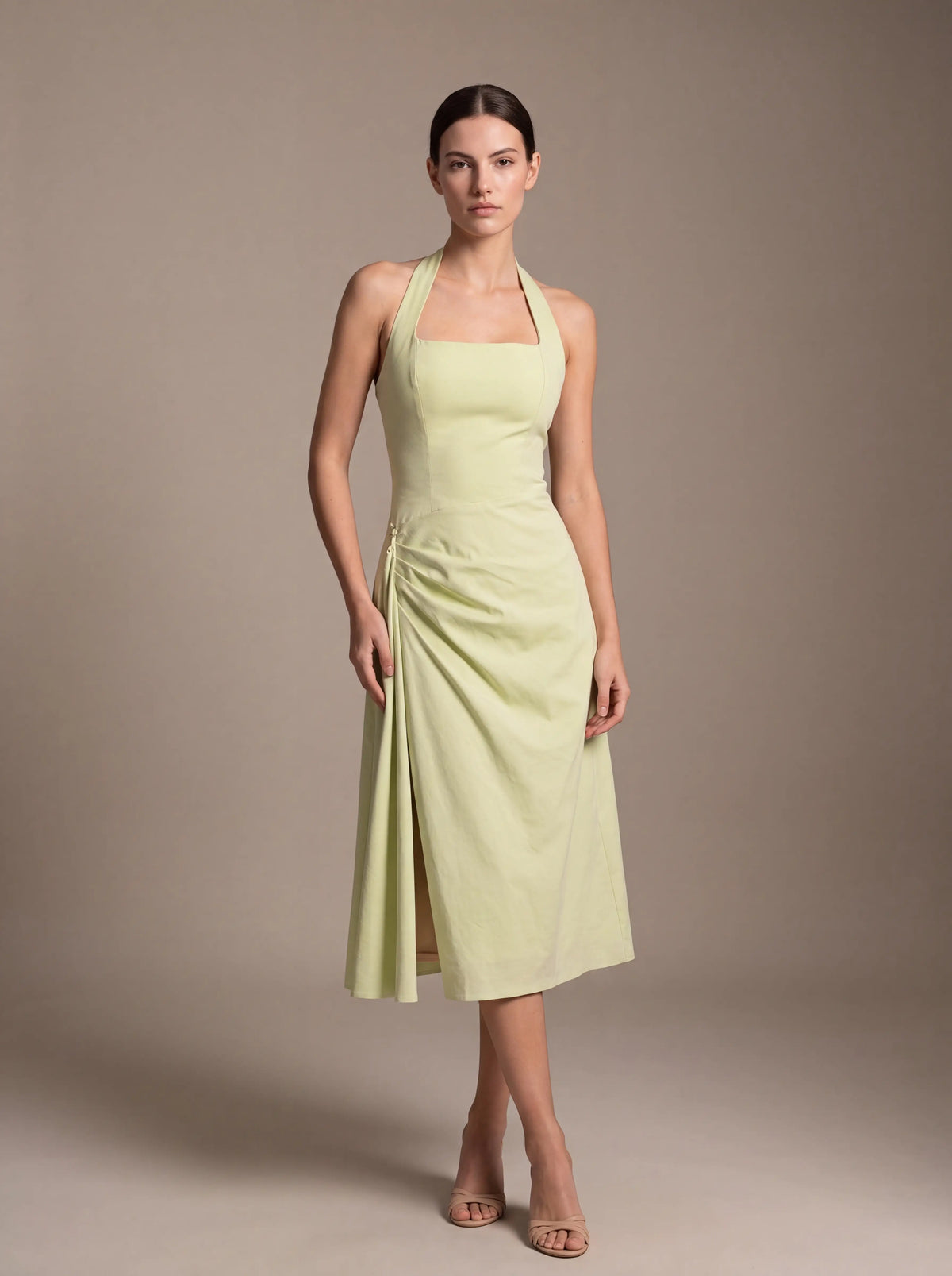 Jolanda Square Neck Halter Midi Dress - Lime Green