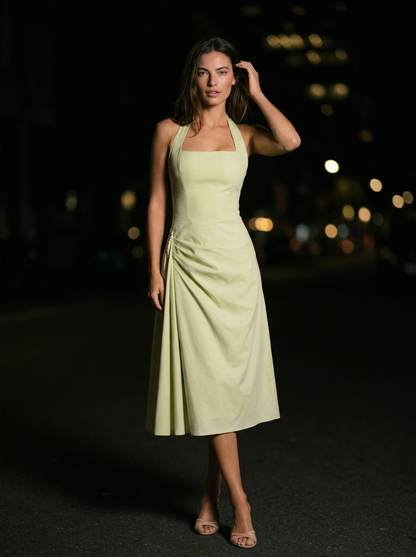 Jolanda Square Neck Halter Midi Dress - Lime Green