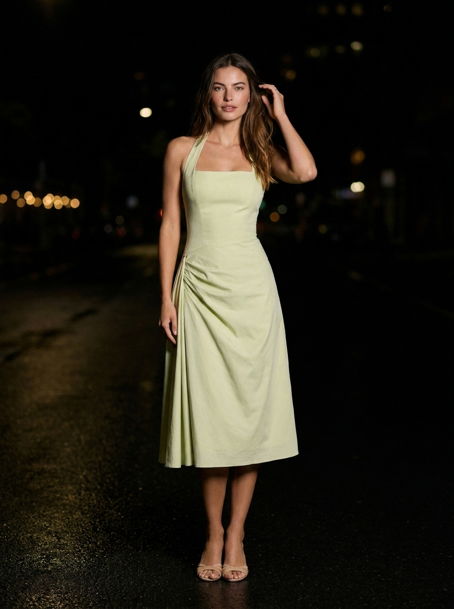 Jolanda Square Neck Halter Midi Dress - Lime Green