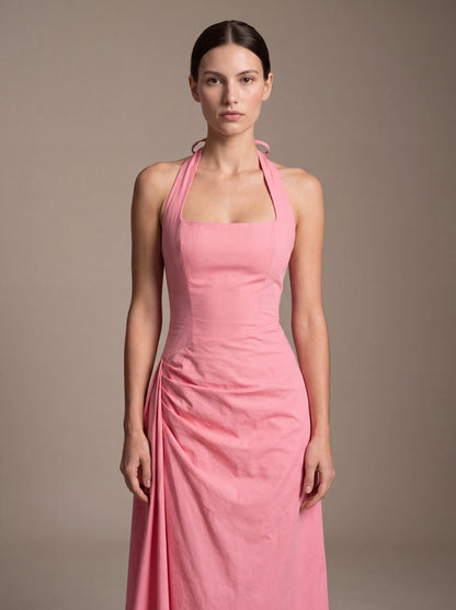 Jolanda Square Neck Halter Midi Dress - Pink