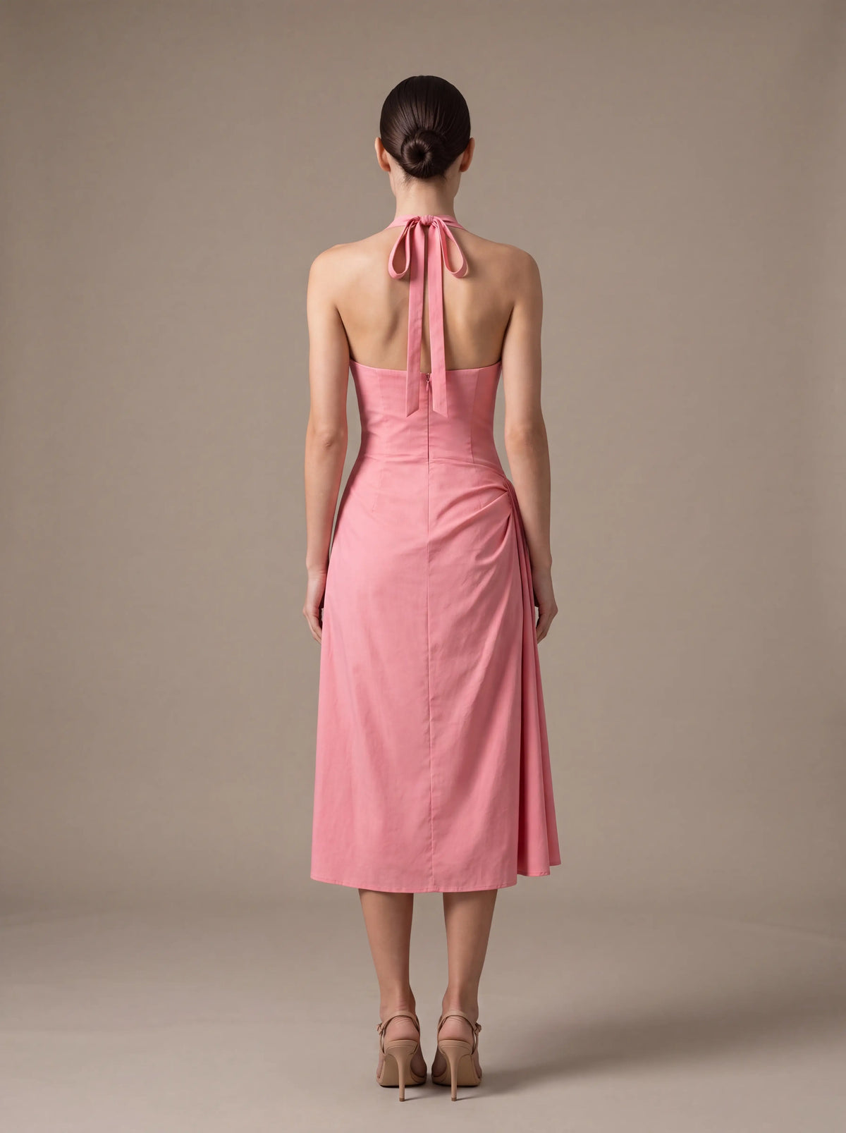 Jolanda Square Neck Halter Midi Dress - Pink