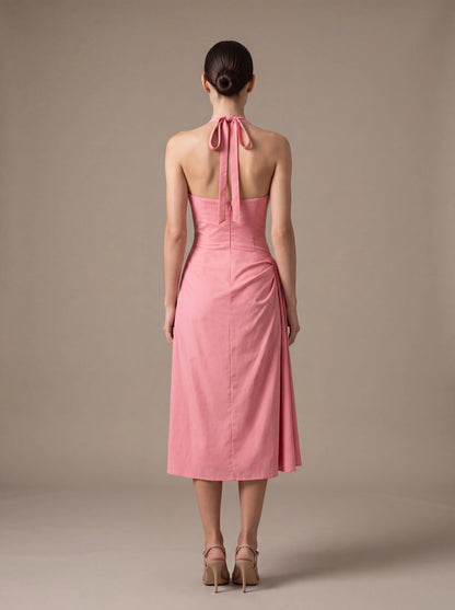 Jolanda Square Neck Halter Midi Dress - Pink