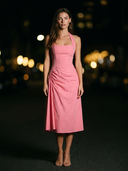Jolanda Square Neck Halter Midi Dress - Pink