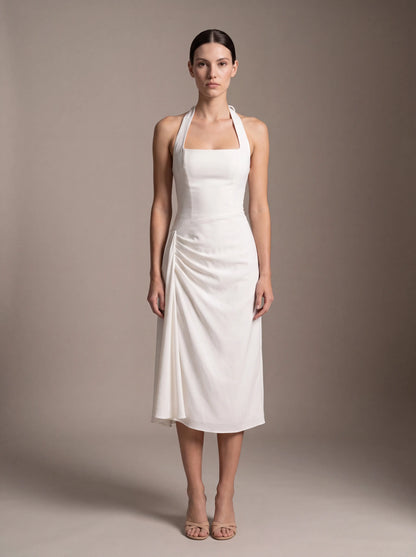 Jolanda Square Neck Halter Midi Dress - White