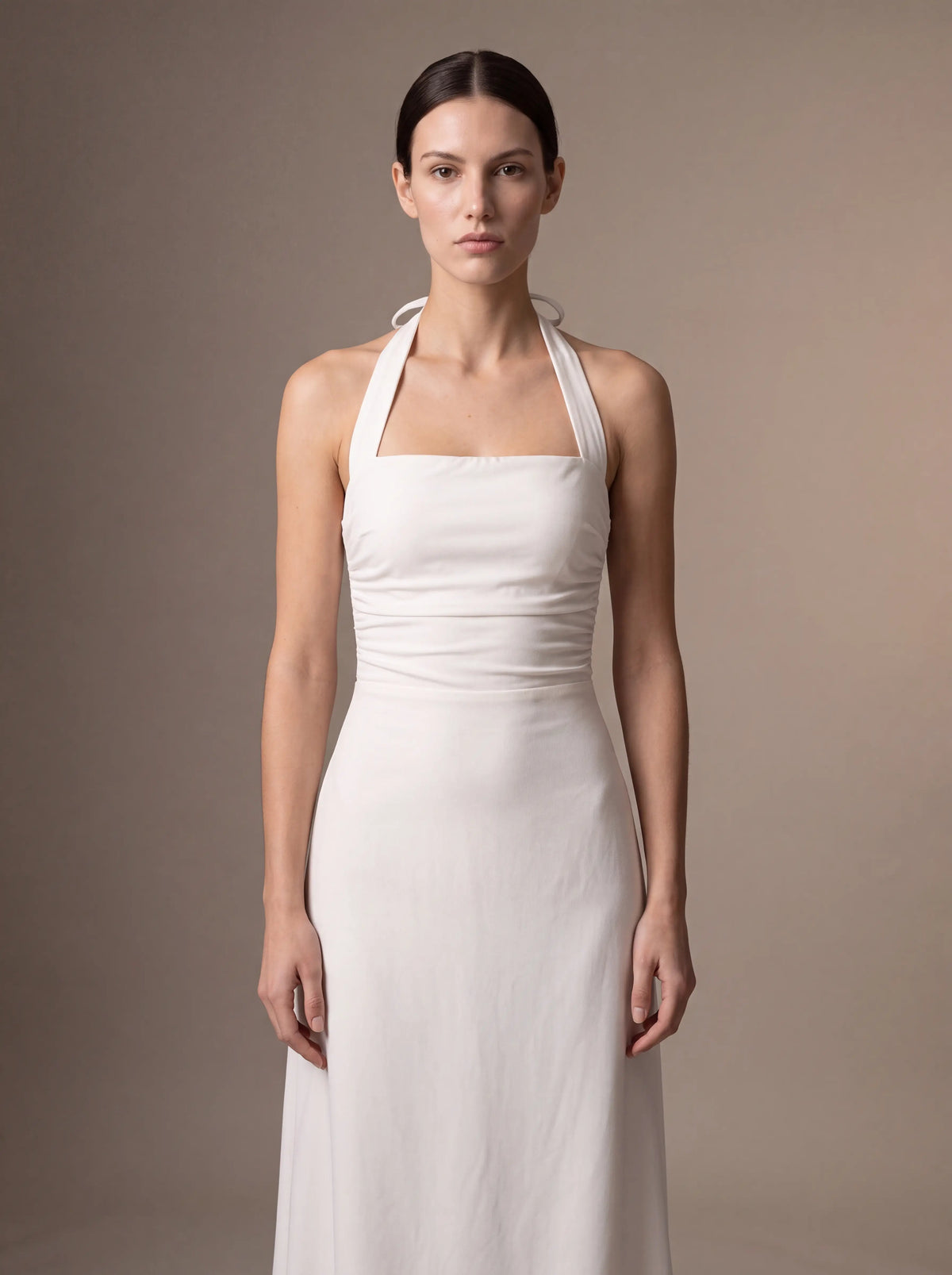 Jolanda Square Neck Halter Midi Dress - White