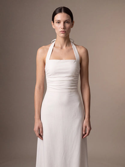 Jolanda Square Neck Halter Midi Dress - White