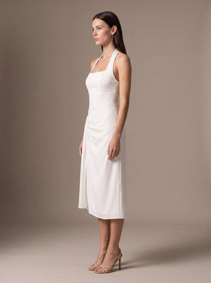 Jolanda Square Neck Halter Midi Dress - White