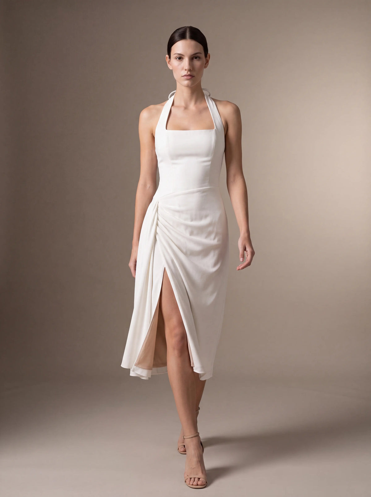 Jolanda Square Neck Halter Midi Dress - White