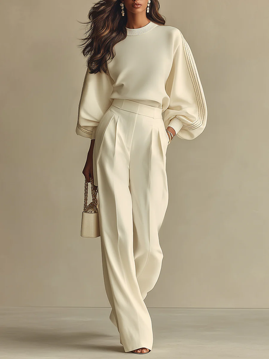 Jolina Crew Neck Knit Set - Beige