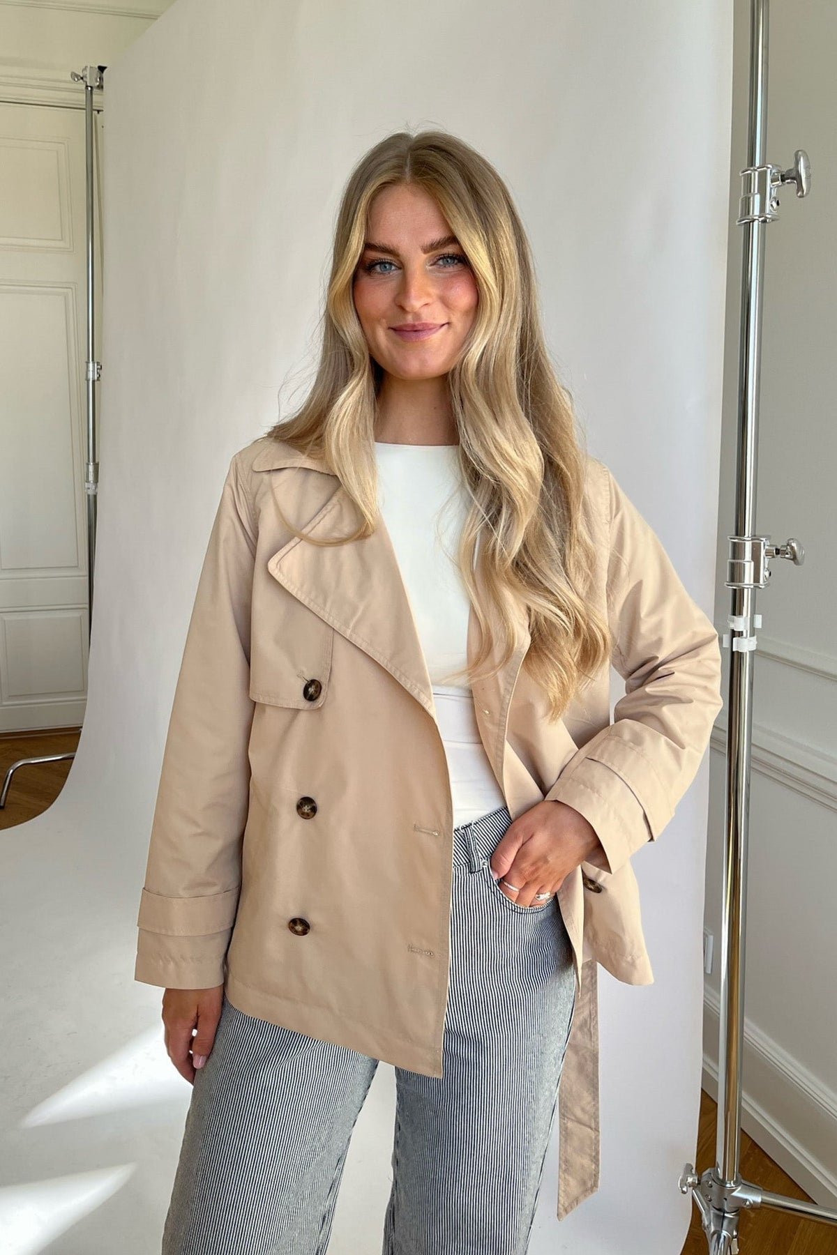 Jorene Double-Breasted Trench Coat - Beige