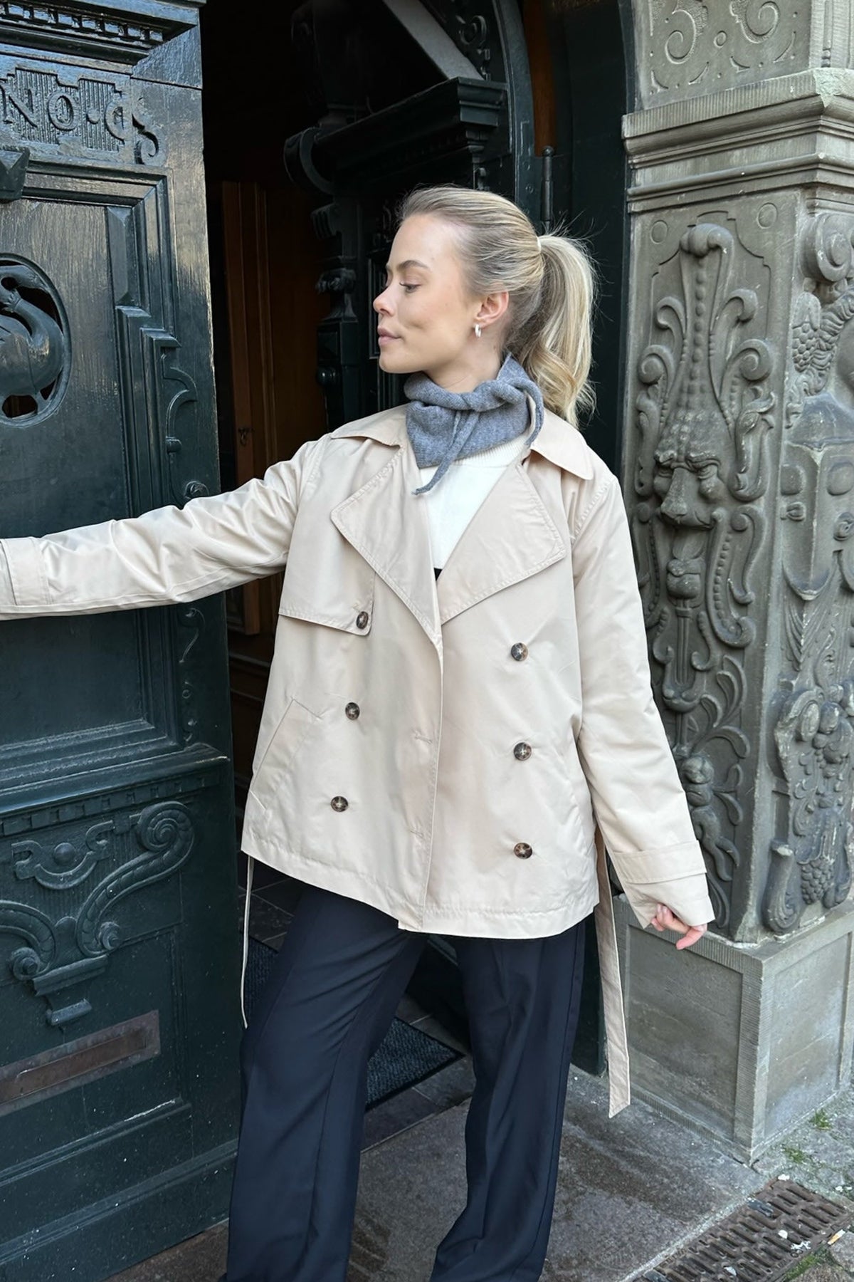 Jorene Double-Breasted Trench Coat - Beige