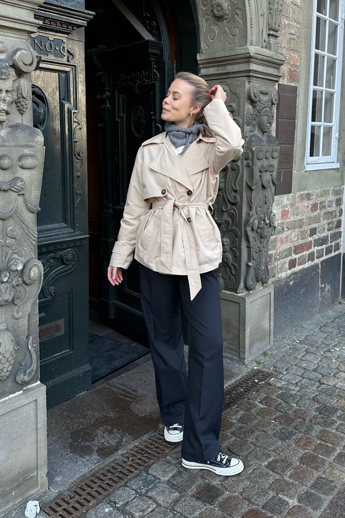 Jorene Double-Breasted Trench Coat - Beige