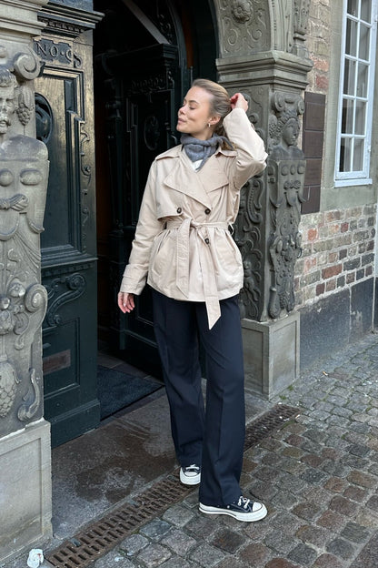 Jorene Double-Breasted Trench Coat - Beige